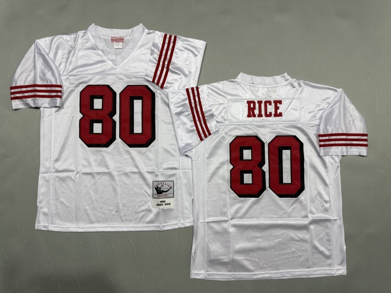 Men 2025 San Francisco 49ers #80 Rice white Throwback Limited NFL Jersey style 001